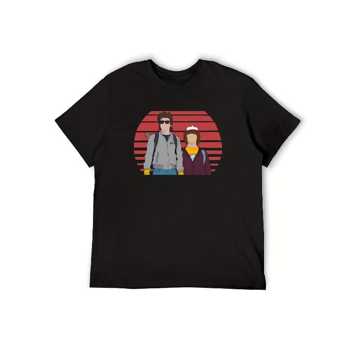 Men'S Casual Crew Neck T-Shirt with Steve & Dustin Graphic Design | Black, Regular Fit, All-Season Comfort, Perfect for Casual Attire, Print Pattern,