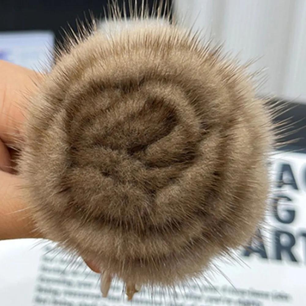 Mink Fur Black Naturalism Ponytail Collar Flower Hair Tie 5-Piece Set Light Brown Dark brown