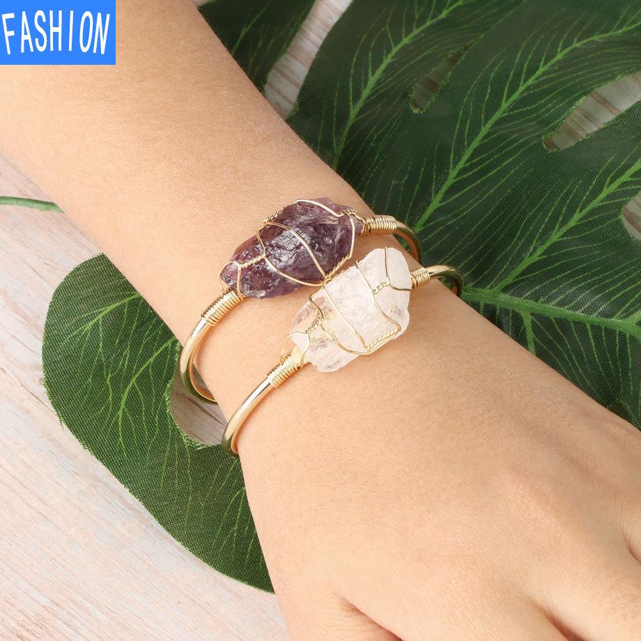 Natural Crystal Bangle Large Irregular Crystal Winding Bracelet Women Jewelry Gift