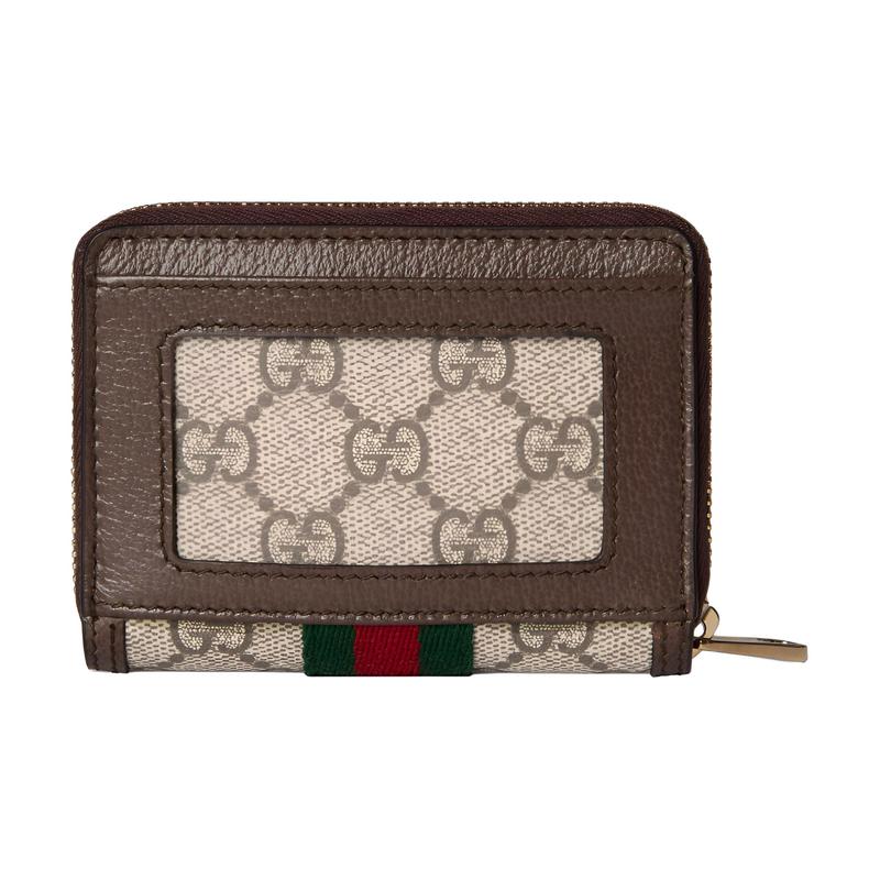 Gucci Ophidia Double G Logo design light gold hardware accessories canvas coin purse women's beige and brown