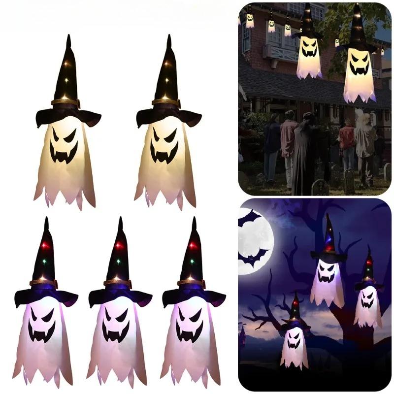 Glow in Dark Halloween Pendant LED Light Up Ghost Wizard Hat Necklace Scary Party Prop Festival Dress Up Accessory