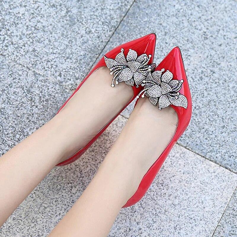 Women's Thick High Heels Crystal Diamond Flower Sexy Fashion Wedding Shoes Bridesmaid 10cm Heel WZ