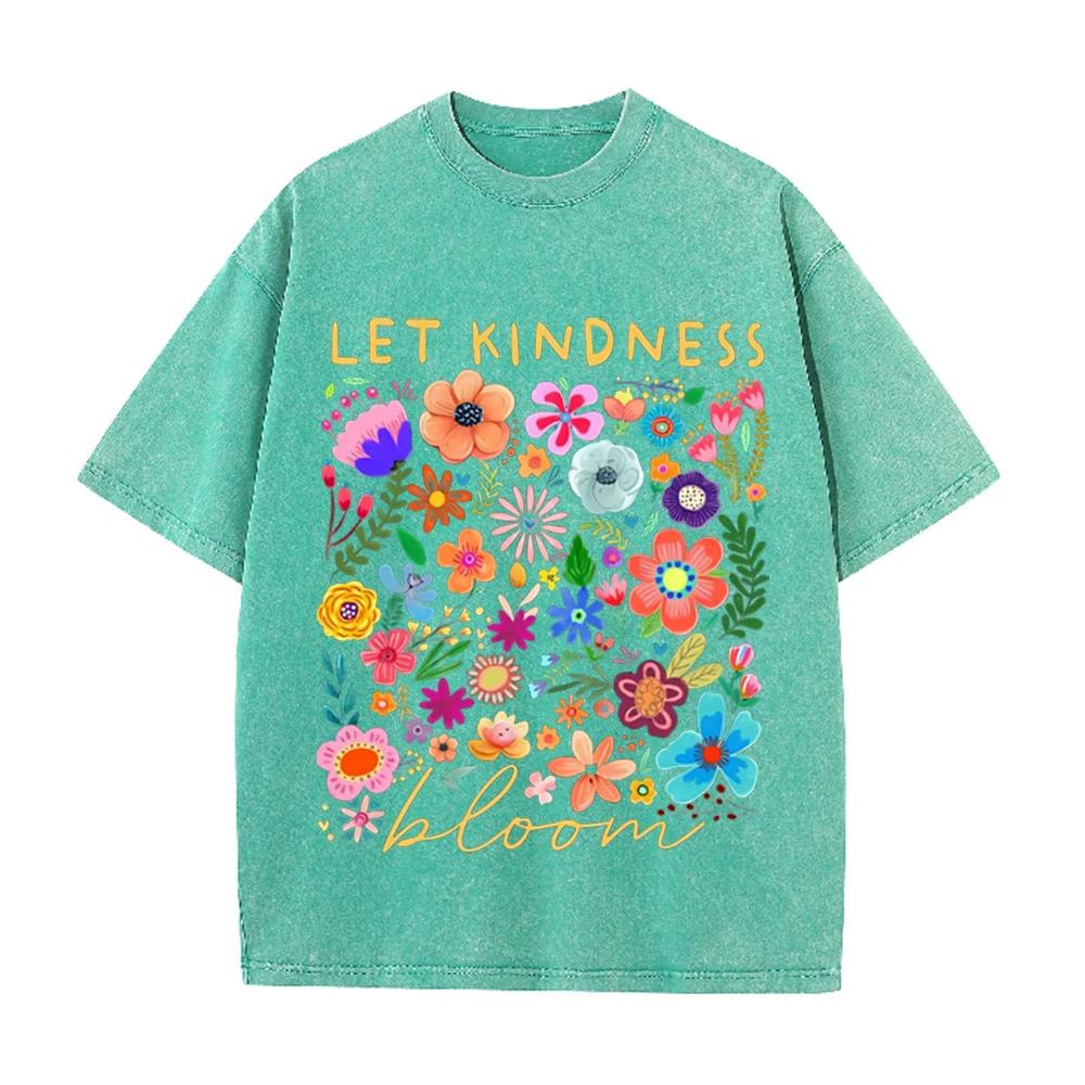 2026 Boho Spring Floral Tee Colorful Flower Illustration Letter Print Casual Comfortable Oversized Tshirt Soft Crew Neck Daily
