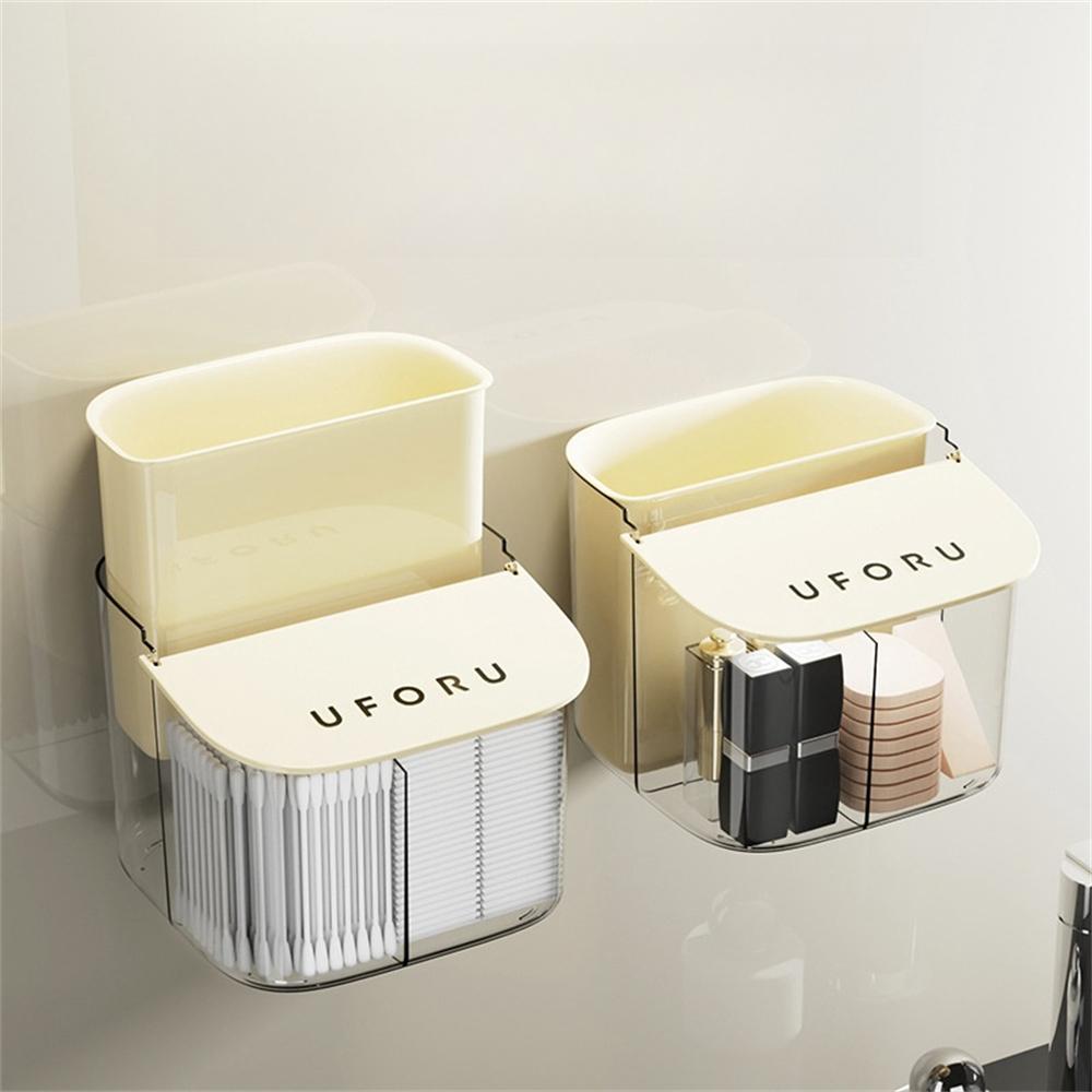 Flip-top Makeup Cotton Storage Box Creative Wall Mounted Cotton Swab Holder Household Cosmetics Open Cases Bathroom Accessories