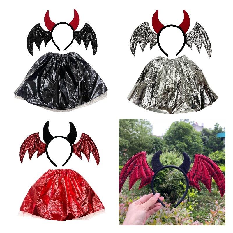Five Dolls Halloween Bat Headband With Funny Animal Wings And Devil Skirt Costume