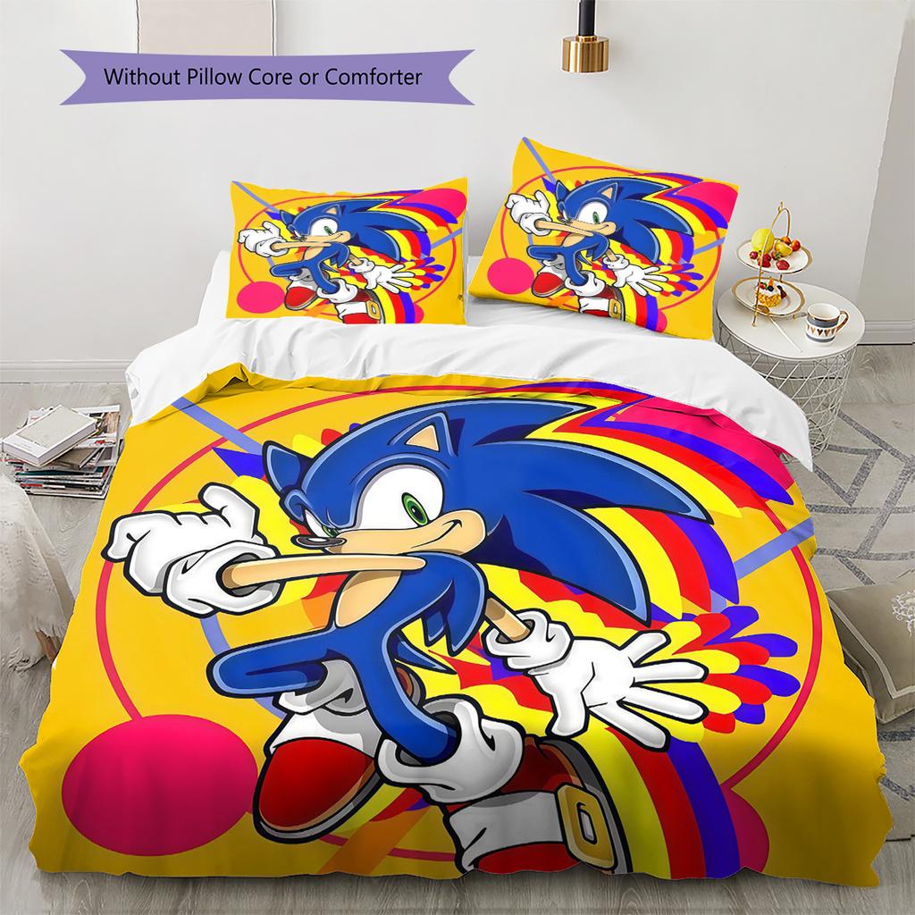 Sonic the Hedgehog2 Pattern Bedding Quilt Set  Home Decoration  Gift (1 * Duvet Cover + 2 * Pillowcase  Without Core)