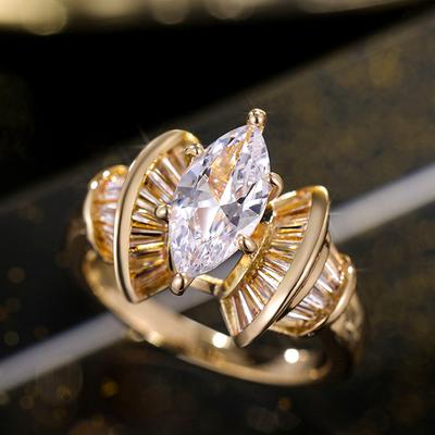 New Gorgeous Gold Color Women Ring Marquise Cubic Zirconia Elegant Bridal Wedding Party Accessories Brilliant Fashion Jewelry
