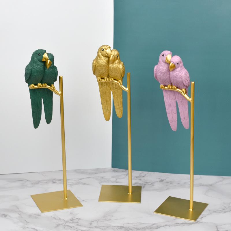 European Creative Parrot Resin TV Cabinet Ornament with Copper for Living Room Decor