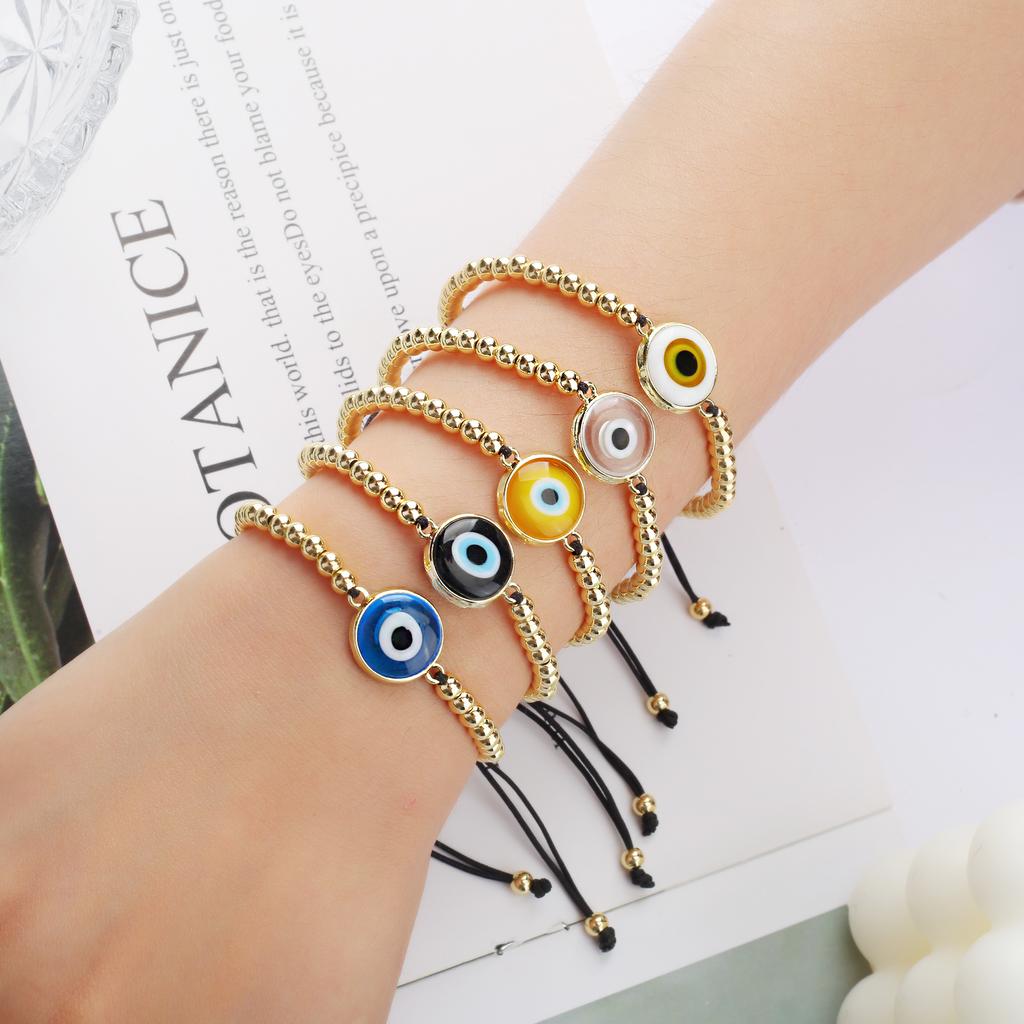 10 Colors Gold Plated Copper Beads Braided Evil Eyes Glaze Luxury Bracelet for Woman Girl Fashion Ward Off Evil Jewelry