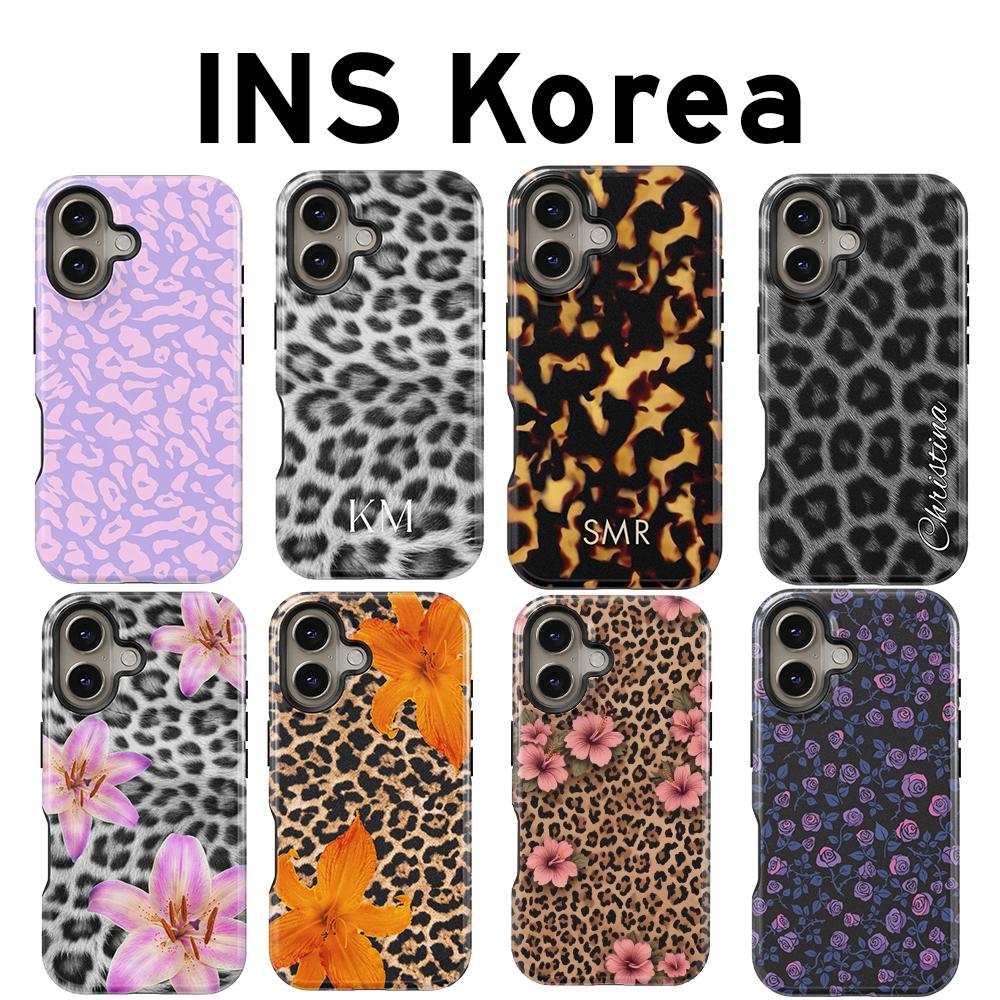 Leopard Print Flower Phone Case for IPhone 17 16e 16 15 14 13 12 11 X XS XR XSMAX 7 8 Air Pro Max Plus Luxury Double-layer Cover