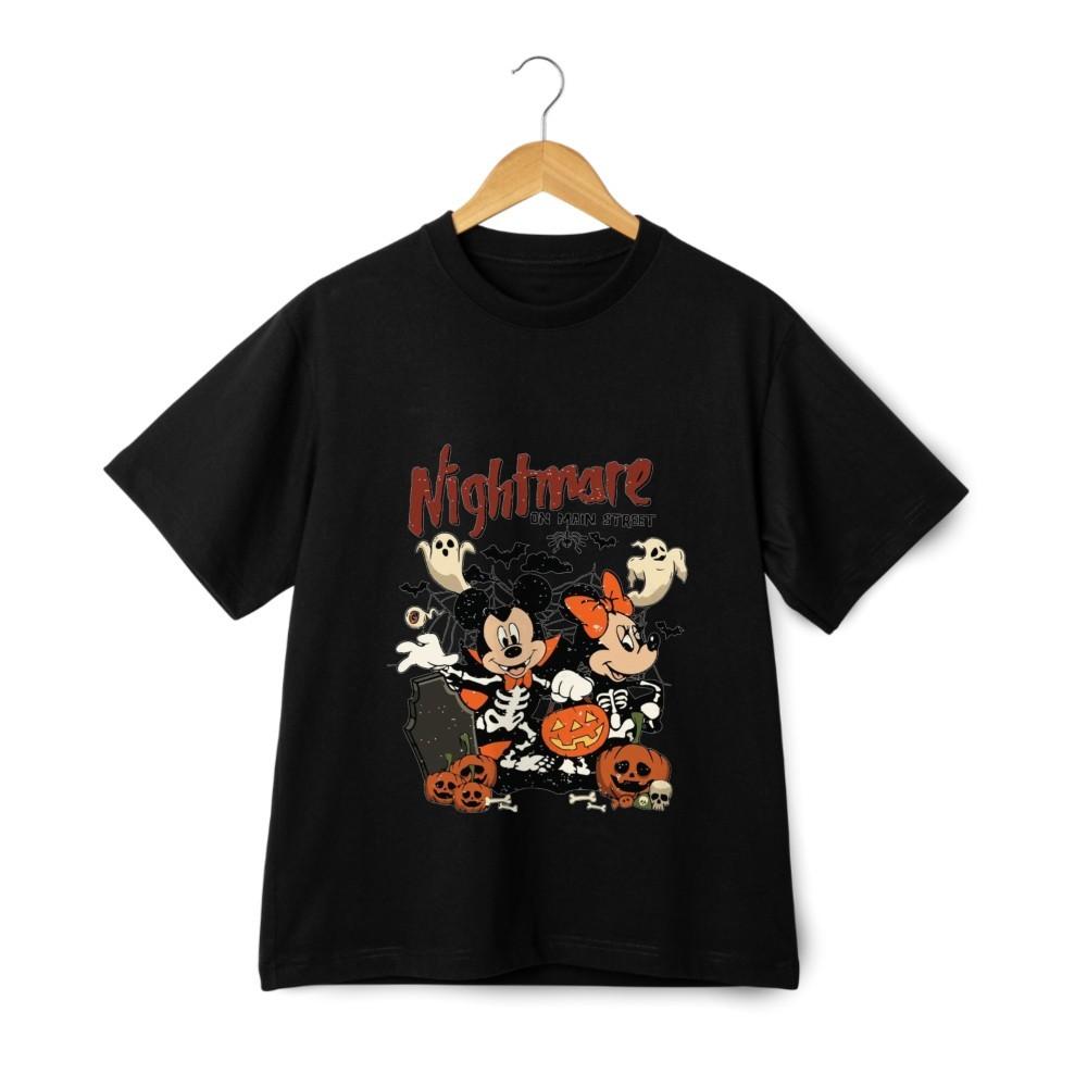 Halloween Graphic T-Shirt - Nightmare Street Mickey Minnie Skeleton Tee