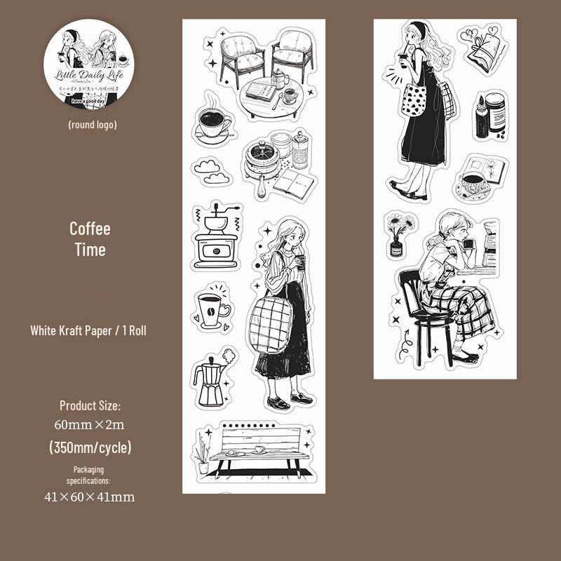 Black & White Figures Die-Cut Tape: A Beautiful Day Stickers for Journals