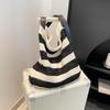 Knitted bag women's large-capacity new casual striped fashion contrasting color shoulder bag woven tote bag