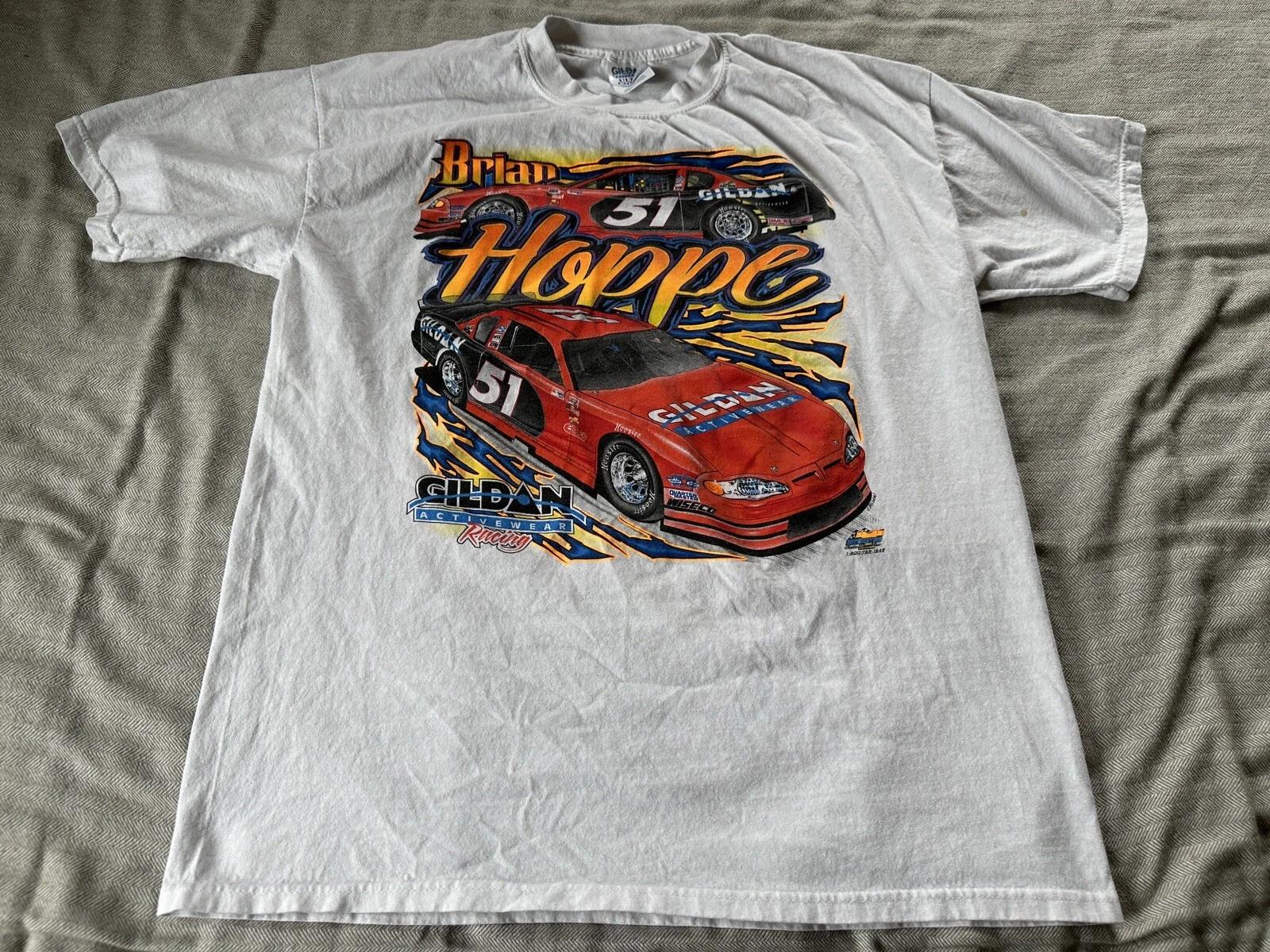 

Vintage Y2K Nascar Brian Hoppe T shirt Size XL Gildan Racing White Motor Sport XL
