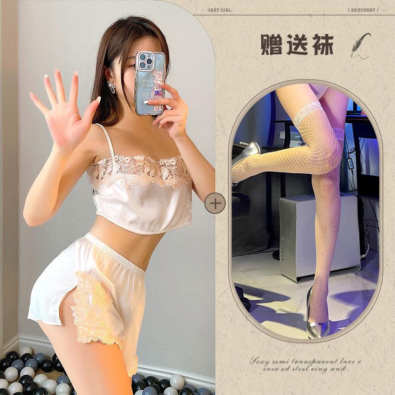 New sexy underwear, sexy lace, breathable suspenders, split pajamas, ice silk two-piece tube top.