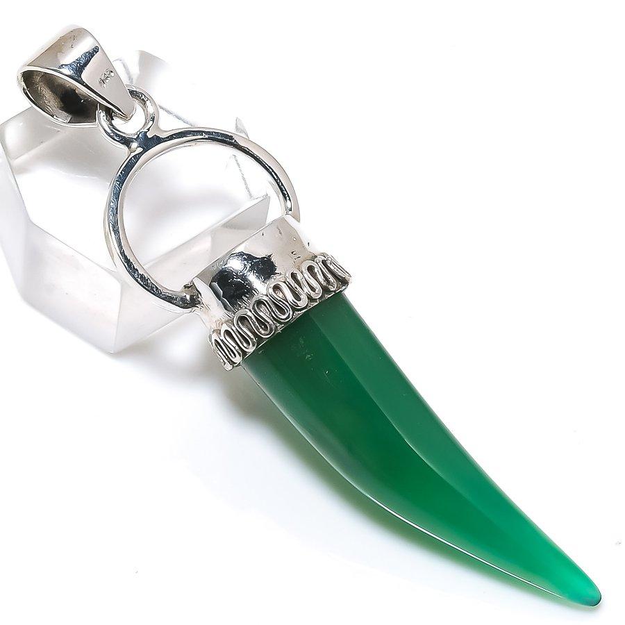 Natural Green Onyx Gemstone 925 Solid Sterling Silver Jewelry Pendant 2.50" F0Z42