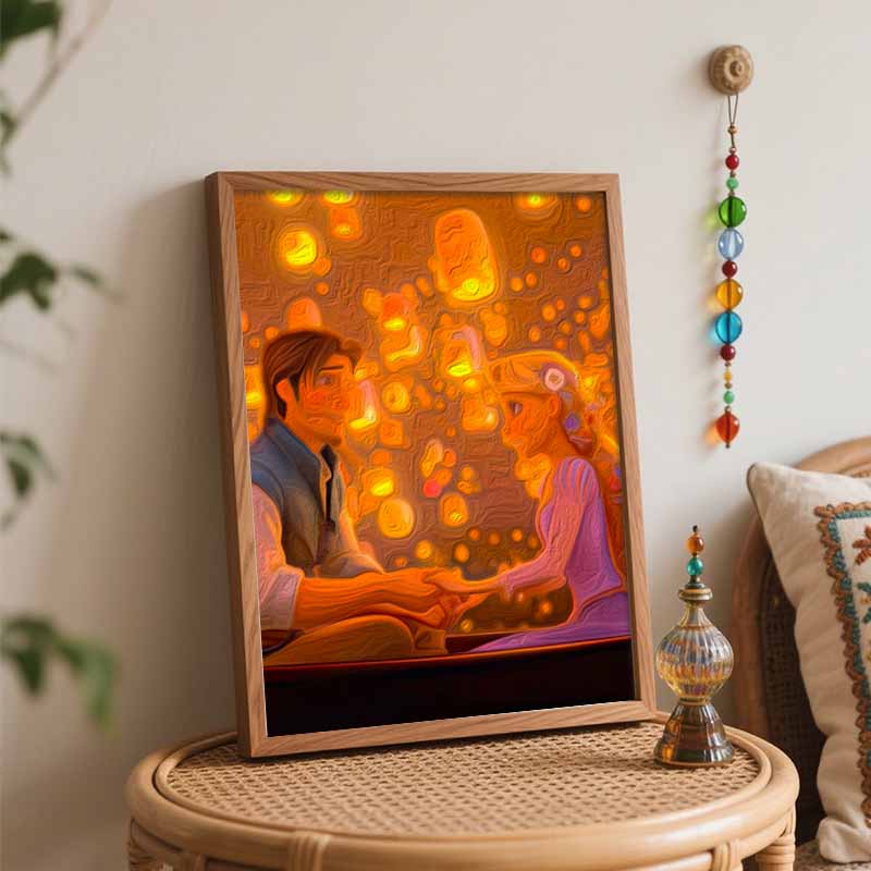 Disney digital oil painting Rapunzel Flynn lantern art handmade diy gift home decoration