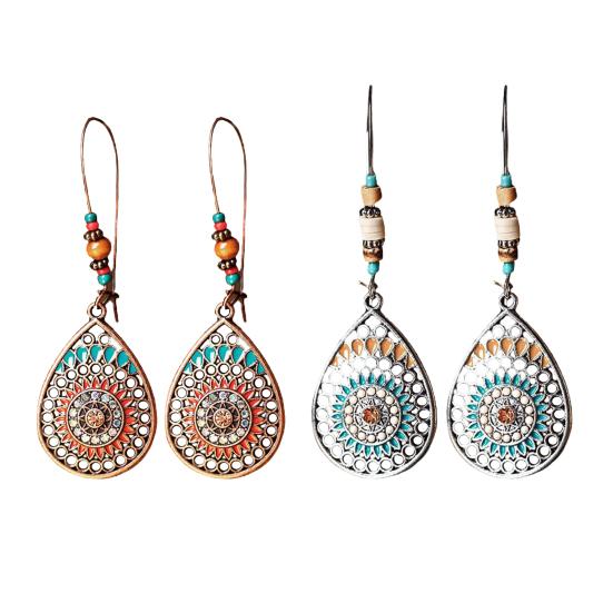 1 Pair Women Earrings Water Drop Shape Vintage Bohemia Style Hollow Out Flower Dangle Earrings for Gift