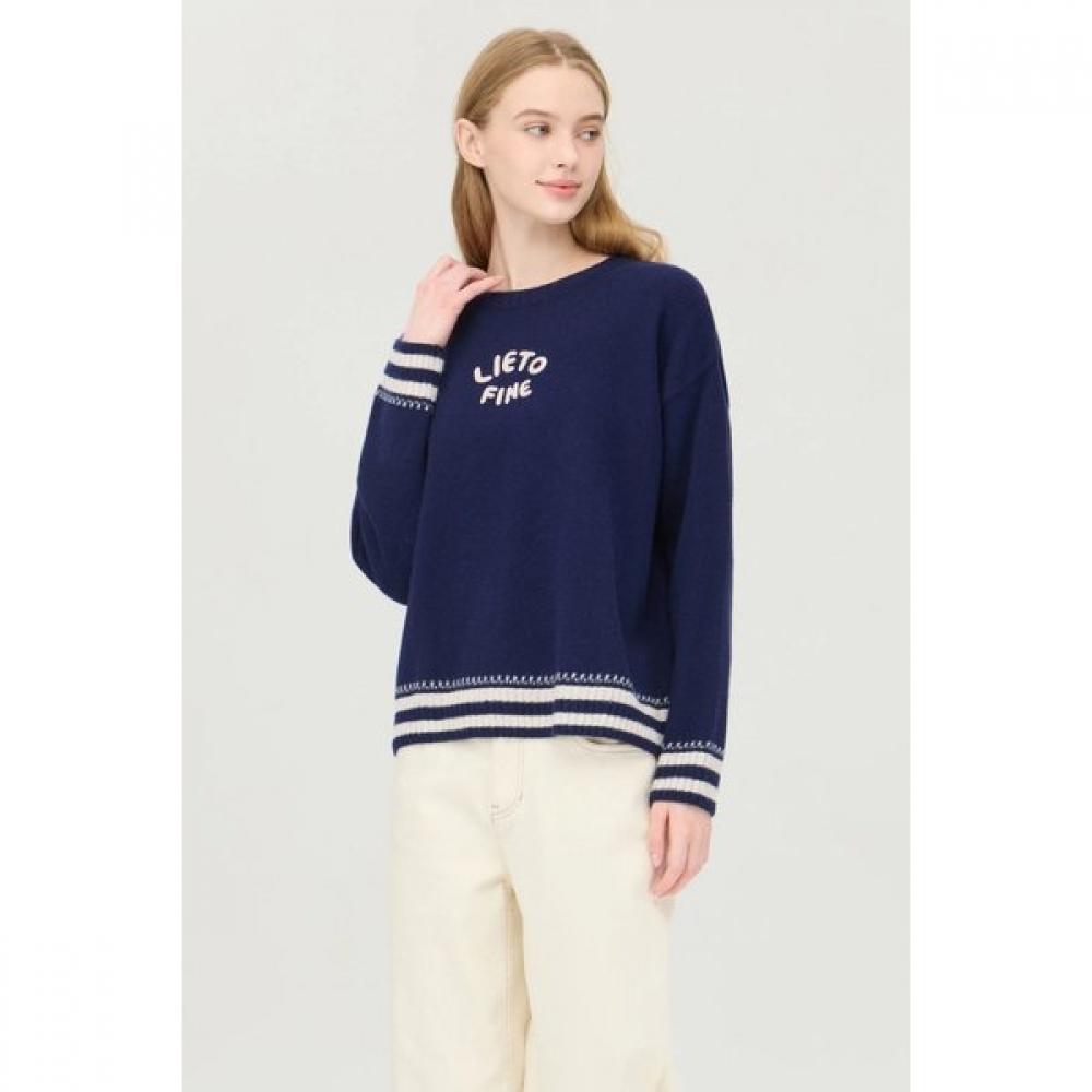 Benetton Lettering Embroidery Color Knit Bakpe4561 NY (navy)/OS