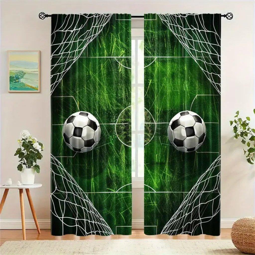 2 st Halvskuggande Polyester Fotbollsmönster Stångficka Gardiner För Vardagsrum Sovrum Kontor Kök Arbetsrum Heminredning