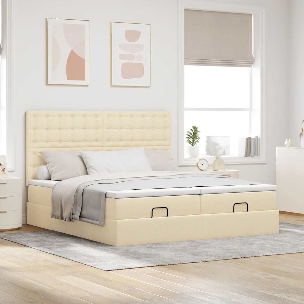 Ottoman Bed with Mattresses & LEDs Cream 180x200 Cm Fabric