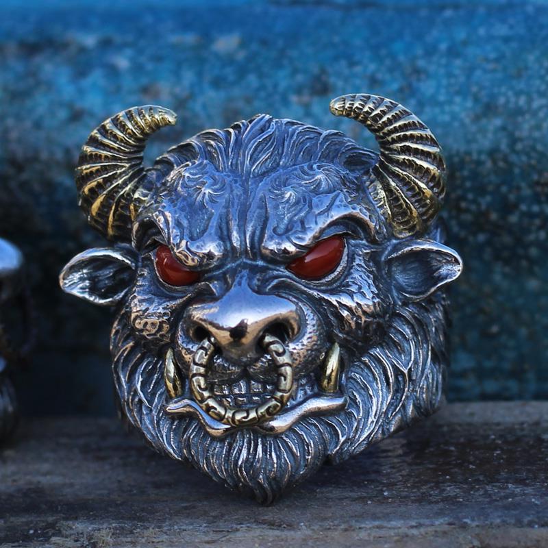 Bull Head Ring Men's Domineering Retro Zodiac Cow Ring Open Mouth Ring Gift
