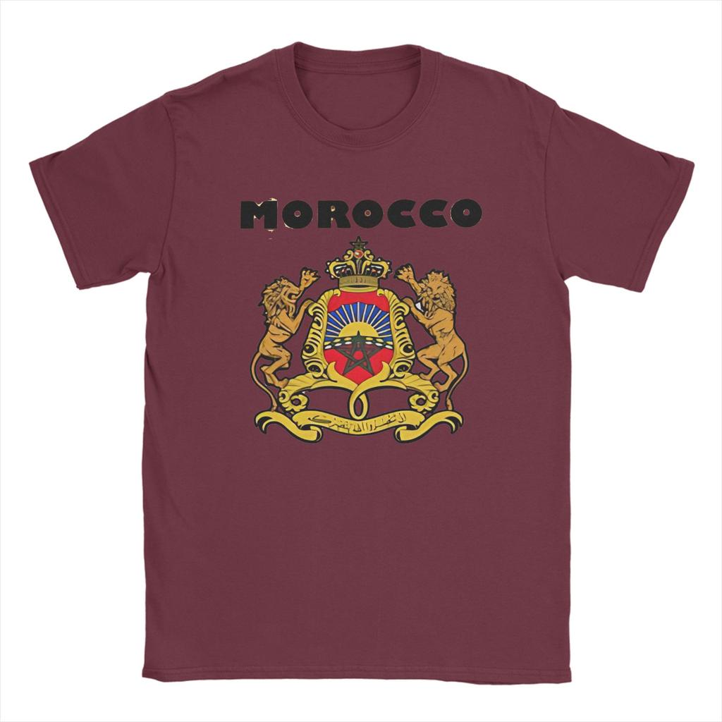 MOROCCO Lion Badge T Shirts for Men 100 Cotton Vintage TShirts Round Collar Tees Short Sleeve Clothing New Arrival