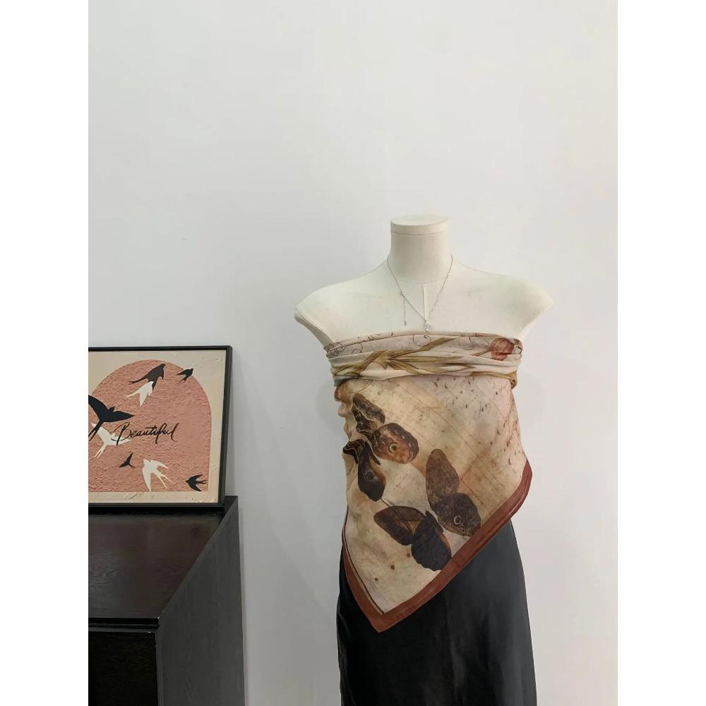 Head Scarf Women Square Scarf Thin Silk Like French Vintage Shawl Exclusive Design Spring Summer Autumn Lightweight Multipurpose