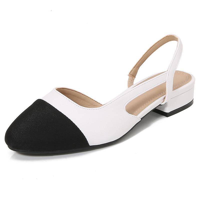 

Women Mixed Color Covered Toe Low-heel Sandals Elastic Band Hollow Single Shoes for Daily Outdoor Office Commute Driving Sz32-44 32 белый