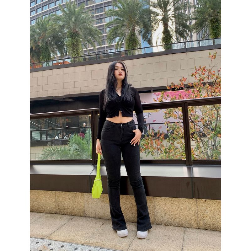 

Brother Nan Loose-Fit Black Bootcut Denim Women s High Waist Spring and Summer Plus Size Plus Size Ladies Skinny Slimming Horseshoe Pants Black 4XL