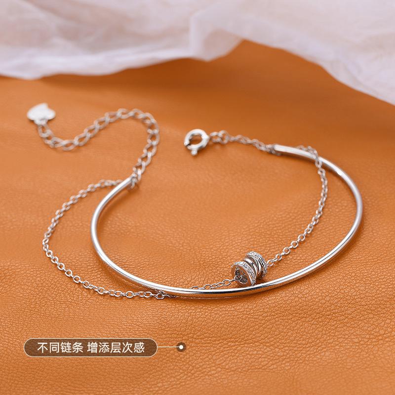 925 Sterling Silver Link Chain Double Layer Circle Charm Bracelet For Women Simply Exquisite Party Wedding Accessories Jewelry