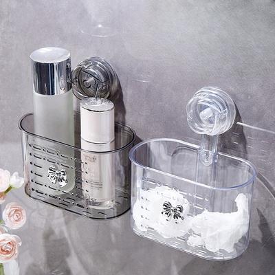 Étagère de rangement à ventouse pour salle de bain sans perçage, Boîte de rangement pour salle de bain avec drainage ajouré, Étagère de rangement pour cosmétiques et bijoux