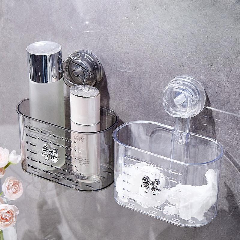 Bathroom Suction Cup Storage Rack Without Drilling, Bathroom Storage Box with Hollowed-out Drainage, Cosmetic and Jewelry Storage Rack