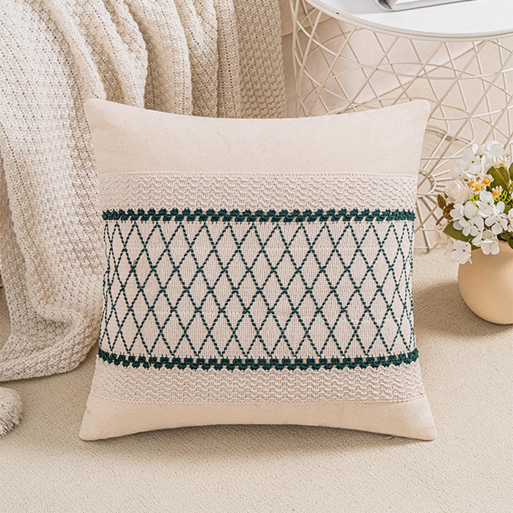 Cotton Thread Splicing Pillow American Pastoral Style Living Room Sofa Pillow Woven Cushion Retro Imitation Cotton Linen Pillow Case