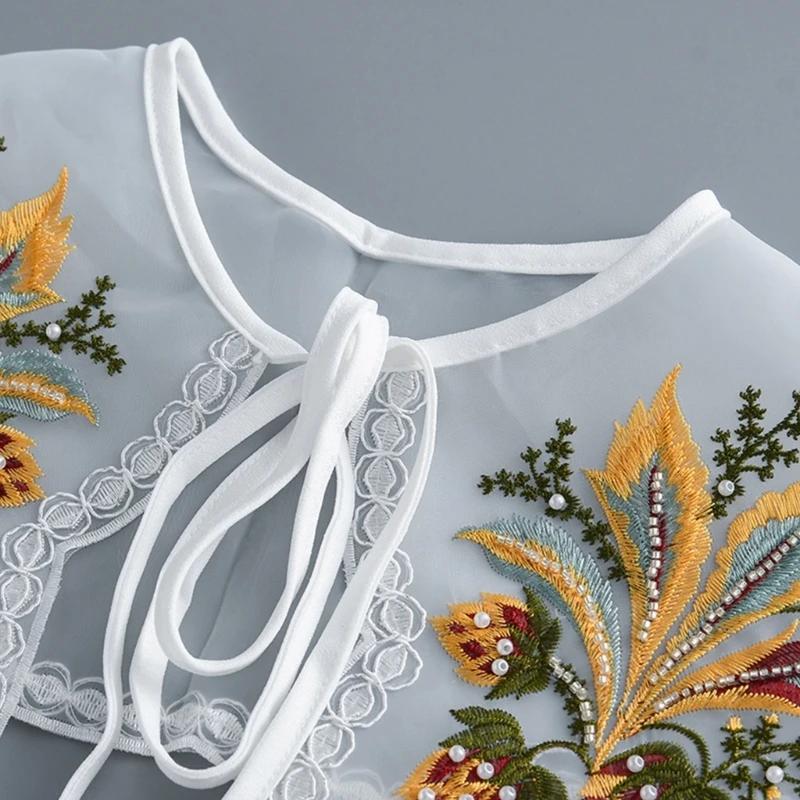 Embroidered False Collar for Women Teens Girls Elegant Detachable Faux Collar Blouse Collar Fashion Clothing Accessories