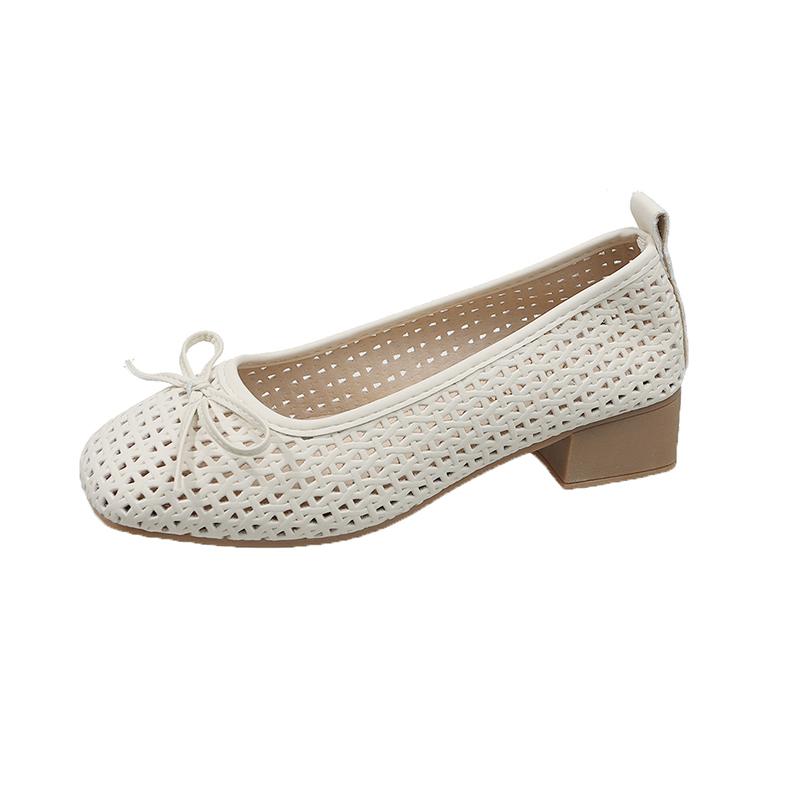 

Fashion French Retro Woven Hollow out Toe Sandals Women Summer New Gentle Back Strap Thick Heel Single Shoes Rubber Sole Square Toe 40 белый