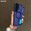Durchsichtige Magnetische Mattierte Hülle mit Handschlaufe für Samsung Galaxy S25 S26 Ultra S23 Plus S24 FE A36 A56 A16 A17 Mit Lanyard Abdeckung
