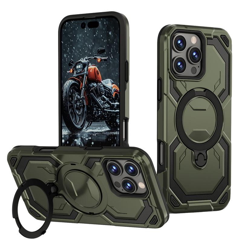 Metal Bracket Wireless Charge Magnetic Case For iPhone 16 Pro Max 15 Pro 14 13 12 11 360 Ring Stand Shockproof for Magsafe Phone Cover