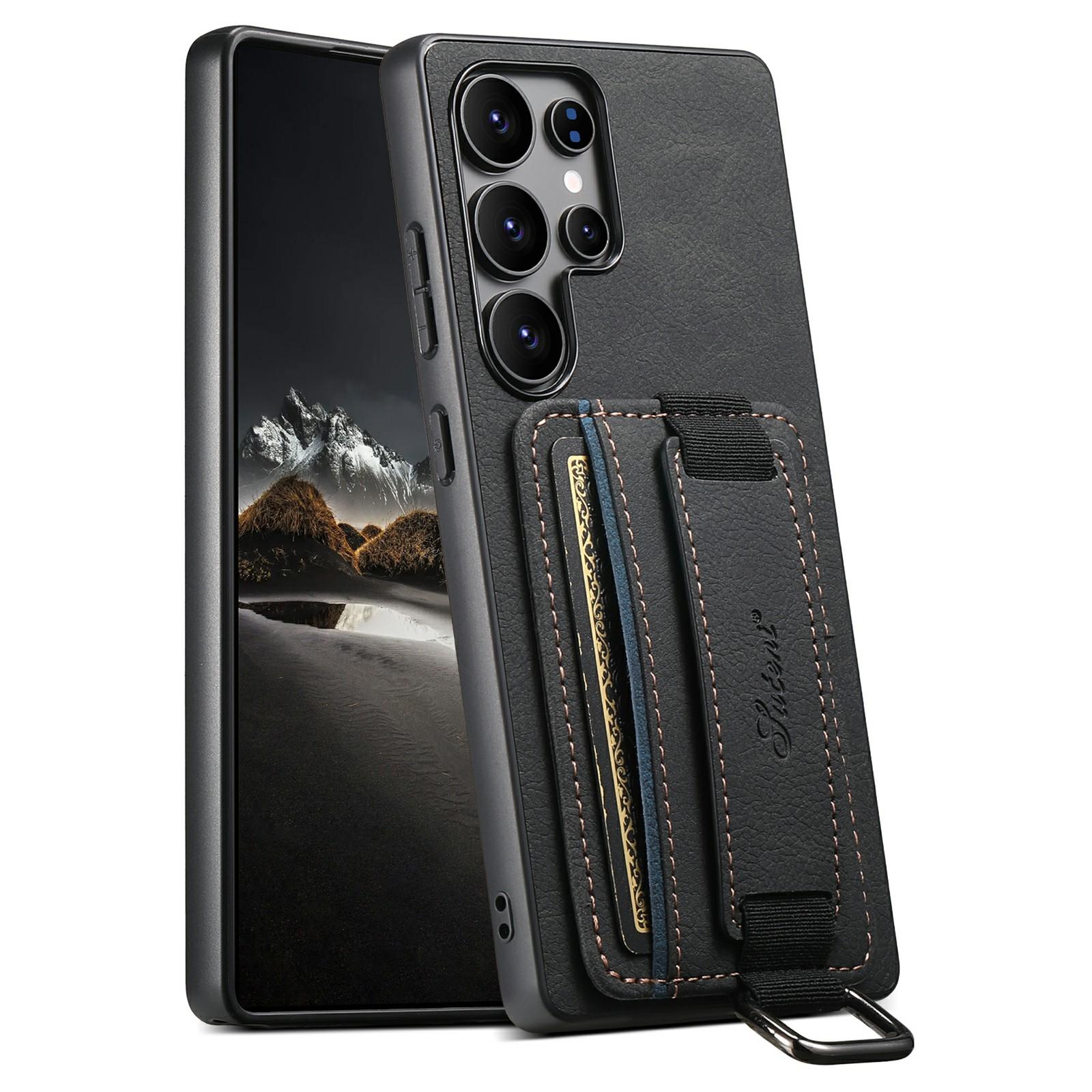 

SUTENI H13 For Samsung Galaxy S25 Ultra Case Litchi Texture Leather+TPU+PC Cover with Card Holder Kickstand Black