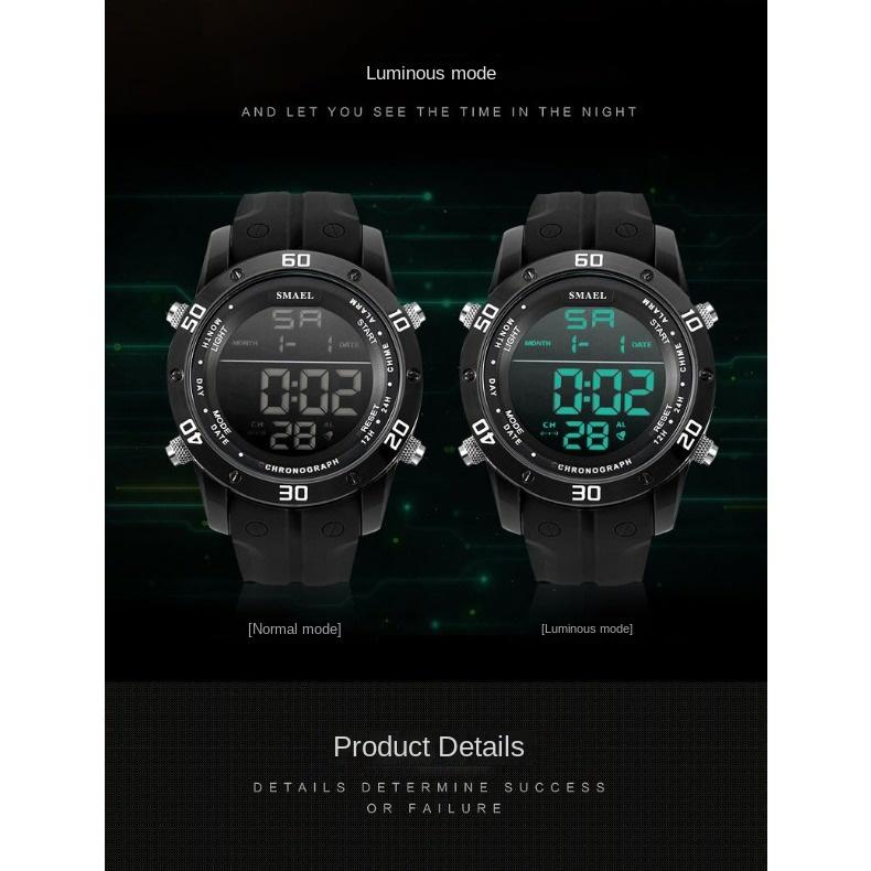 Relógio esportivo digital de silicone SMAEL com tela única, multifuncional, à prova d'água, masculino, de liga, para atividades ao ar livre