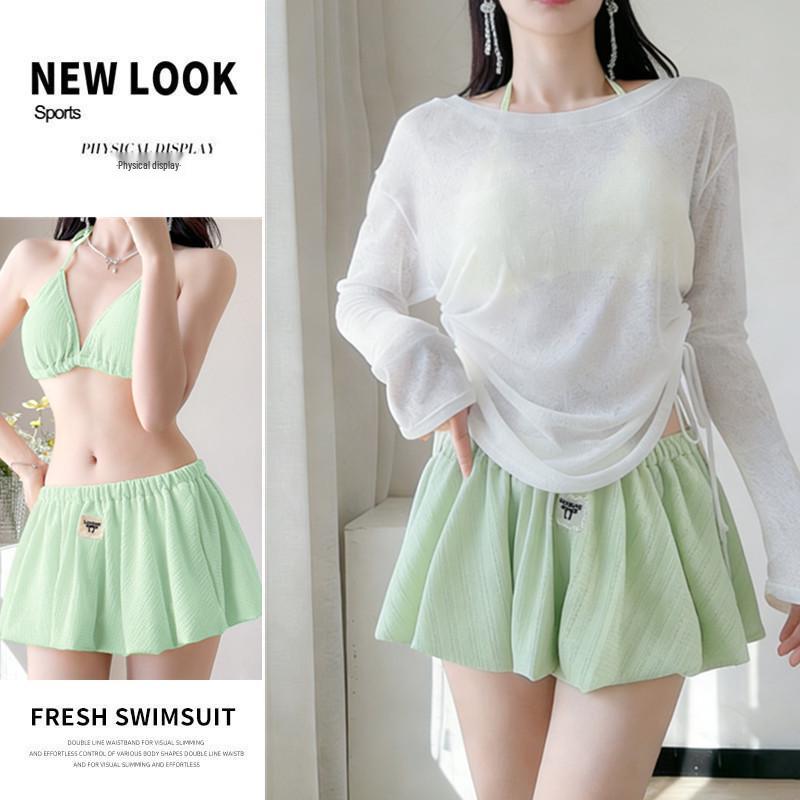 

Matcha Milk Green Slimming Bikini with Long Sleeve Cover-Up for Women One Size (80-120 lbs, for bulk orders)