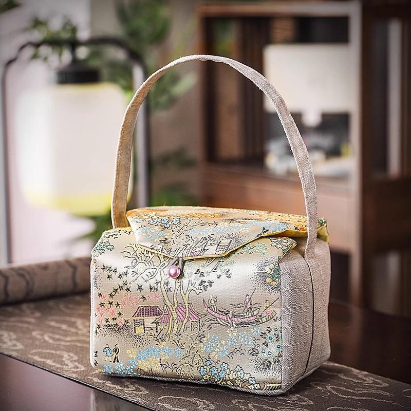 

Принтная сумка для хранения с хлопковой подкладкой, маленькая дорожная сумочка, простой набор из одного чайника и двух чашек, сумки для чайных чашек