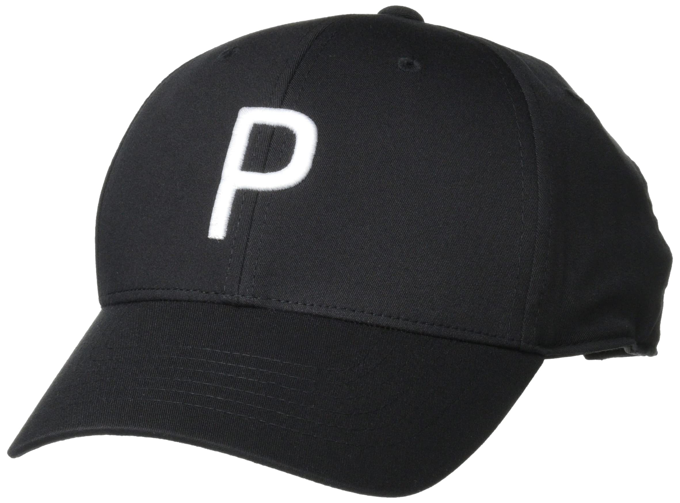 

PUMA GOLF Structured P Cap Worn by PUMA Golf Professionals One Size Women s (024425) - - Black/White Glow,