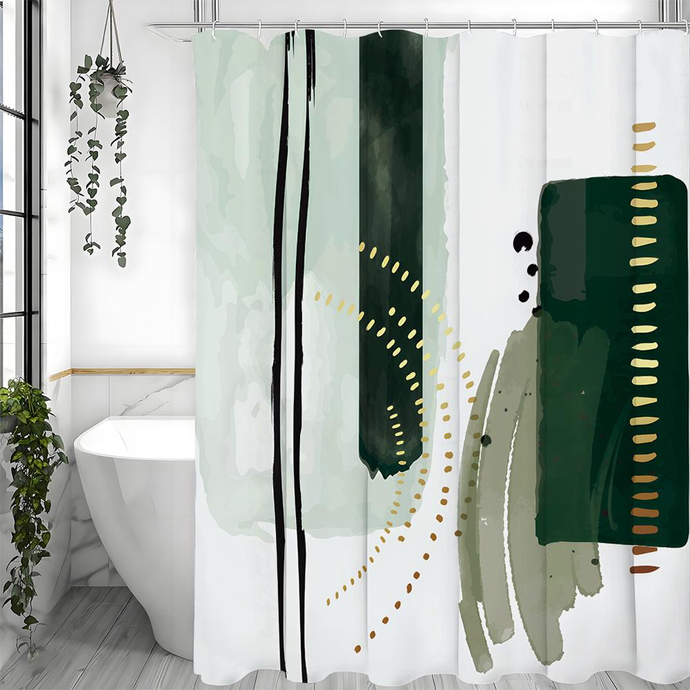 Modern Geometric Watercolor Brushstroke Shower Curtain, Bathroom Decorative Shower Curtain, Waterproof Shower Curtain with Hooks