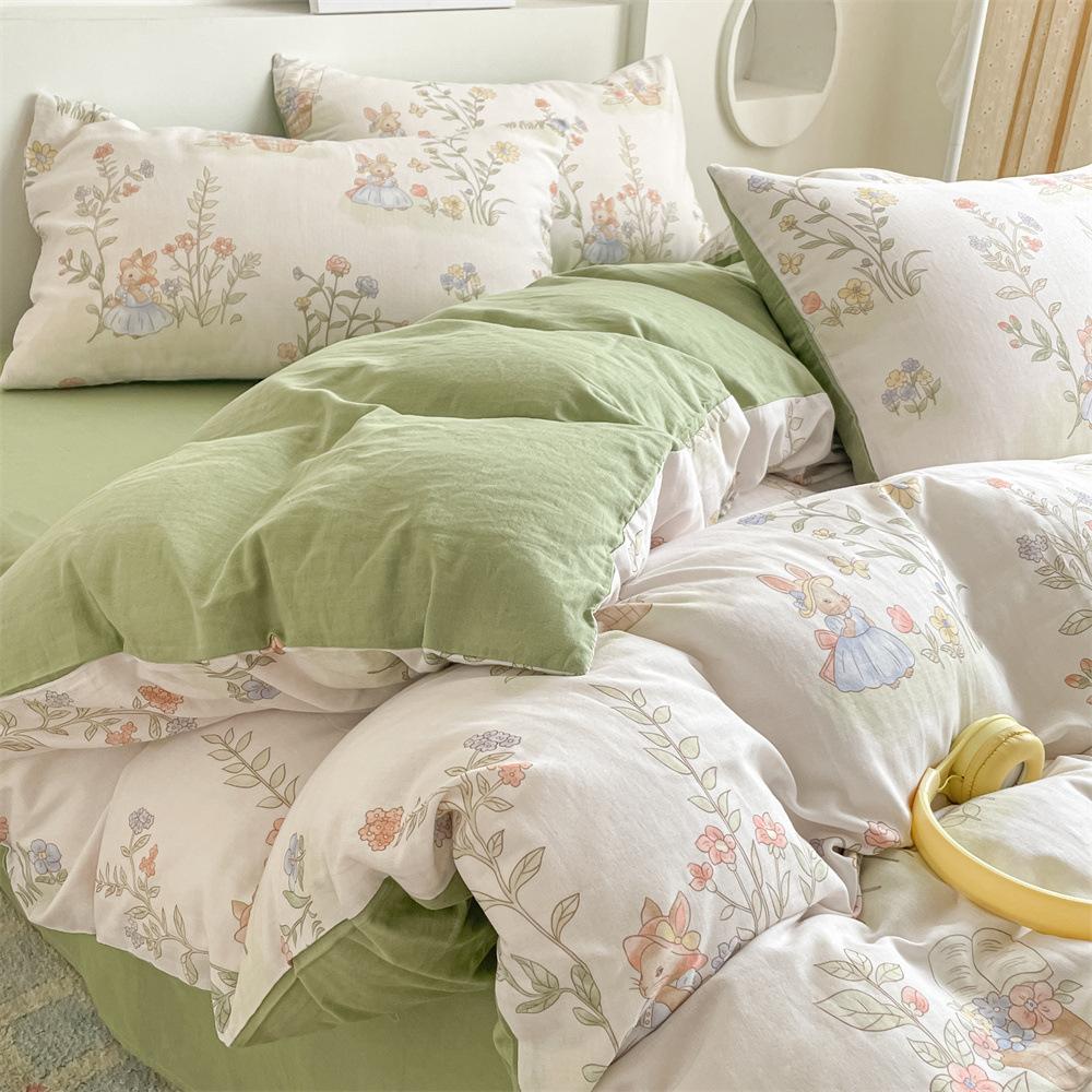 Pure Cotton Class A Maternal And Infant Grade Double-Layer Yarn Four-Piece Set, Summer Breathable Small Floral Dormitory Can Be Washed Without Pilling