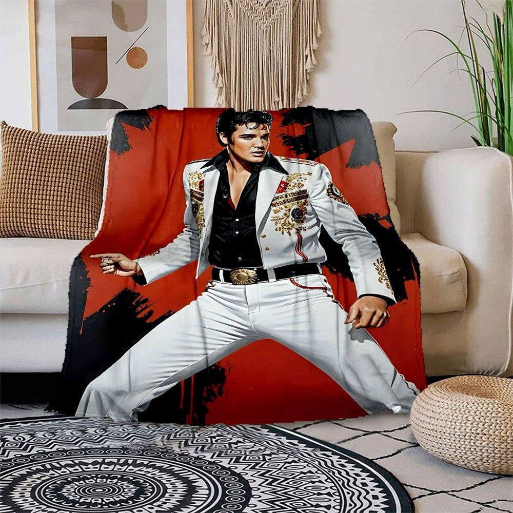 

Elvis Presley Inspired White Suit with Gold Embroidery - Rock Star Costume Blanket Flannel Throw Blanket for Sofa, Bed, Travel, Camping, Of 150x180cm