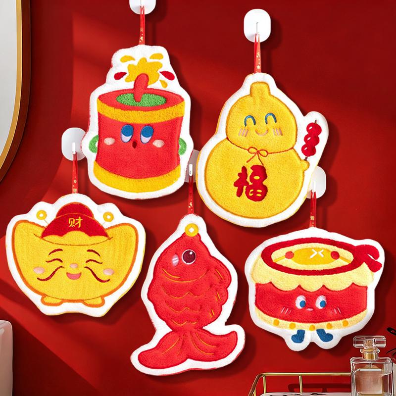 Coral Fleece Hand Towel Creative Spring Festival Hongbao Lucky Bag Thick Hand Towel Hanging Kitchen Bathroom Towel Small Gift