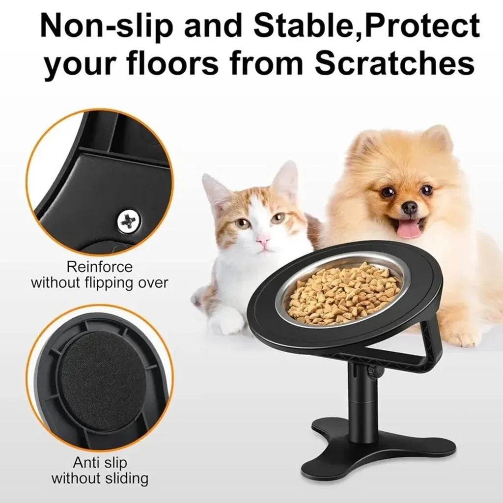 Raised Cat Bowls,Elevated for Indoor Cats with Height-Adjustable Stand Non-Slip Stainless Steel Bowl 15° Tilted Kitten