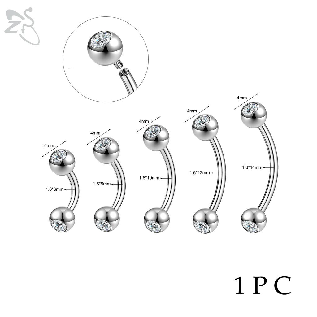 14G Stainless Steel Opal Curved Barbell Eyebrow Ring Cartilage Earring Crystal Labret Piercing Jewelry 6/8/10/12/14mm