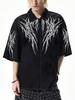 Gothic Thorn Print Zip-Up Short Sleeve Shirt